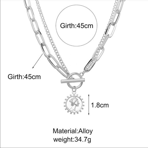 Necklace double chain Coin Silver Alloy versatile cute - Picture 5 of 7